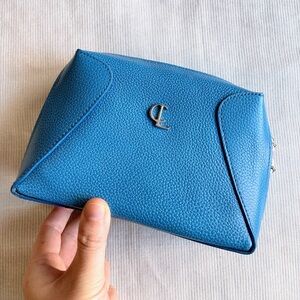 Casa Lopez 100% Genuine Leather Blue Argentina Pebble Leather Makeup Pouch Bag